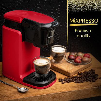 Mixpresso Single Cup Coffee Maker, Personal Single Serve Coffee Brewer Machine, Compatible with Single-Cups, Quick Brew Technology, One Touch Function Red Coffee Maker, 12oz One Cup Coffee Maker