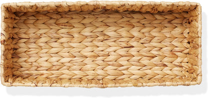 Casafield Set of 2 Bathroom Storage Baskets, Natural - Water Hyacinth, 16" W x 6.75" D x 4.25" H, Woven Toilet Tank Topper Bins for Organizing Tissues, Toilet Paper, Toiletries, Shelves