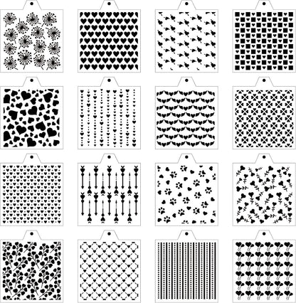 16 Pcs 5.5x5.5in Cookie Stencil Baking Stencils for Royal Icing Cookies, Airbrush Cookies; Sugar Cookie Stencils,Craft Painting Stencil, Stencil Genie Stencils (Heart), White