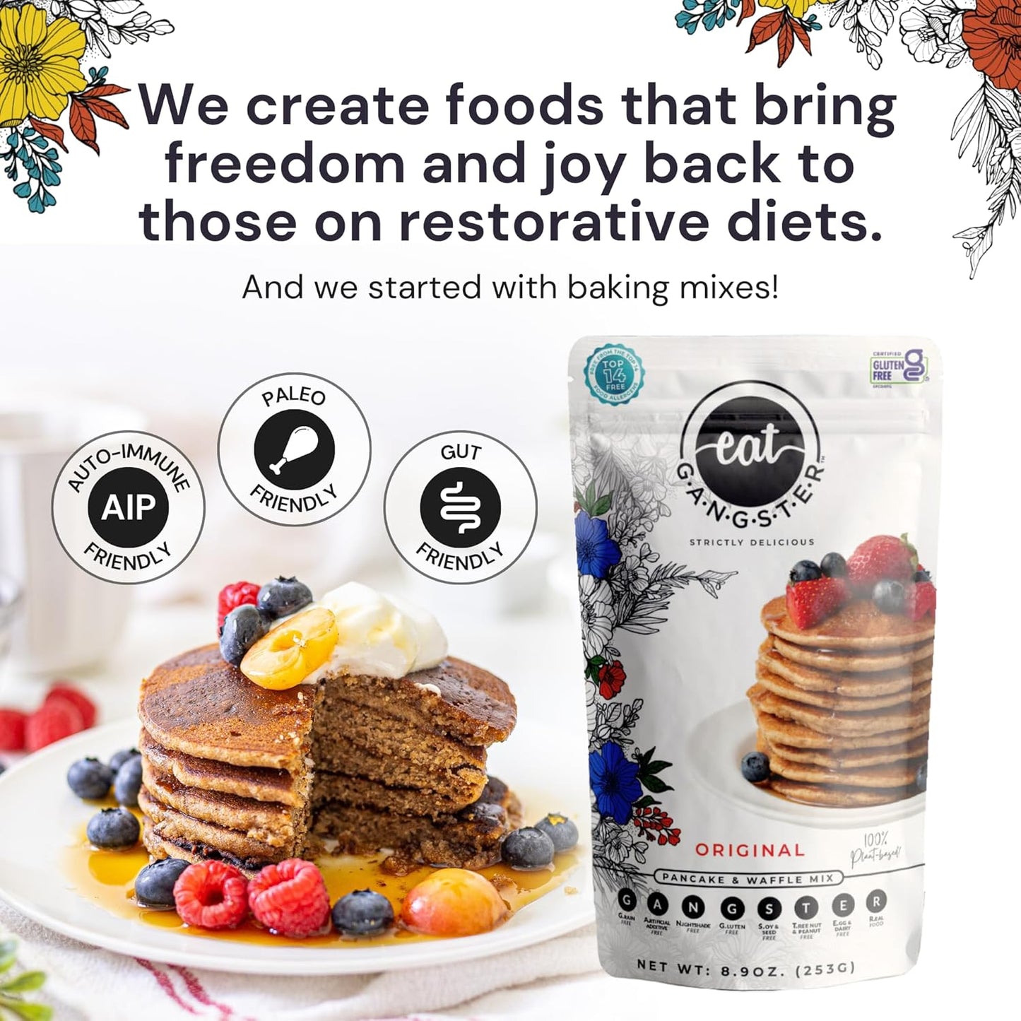 eat G.A.N.G.S.T.E.R. Vegan Pancake & Waffle Mix - Allergy-Friendly Baking Mix, Grain-Free, No Dairy, Nuts, Gluten, Dairy - For Paleo & AIP Diets, Fluffy Pancake & Crispy Waffle Breakfast Food