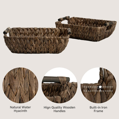 StorageWorks Wicker Baskets for Organizing, Woven Basket with Wooden Handles, Wicker Storage Baskets for Bathroom, Brown, 2-Pack