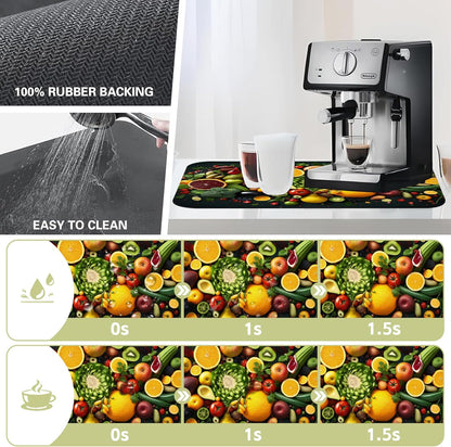 Kitchen Mat Fruits Vegetables Dish Drying Mat 12"x19" Bsorbent Coffee Maker Mat for Sink Dishes or Under Rack Kitchen Counter Accessories Absorbent Hide Stain Rubber Backed Dish Drying Pad