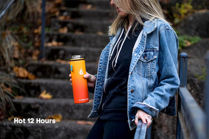 HYDRO CELL Stainless Steel Insulated Water Bottle with Straw - For Cold & Hot Drinks - Metal Vacuum Flask with Screw Cap and Modern Leakproof Sport Thermos for Adults (Red/Orange 18oz)