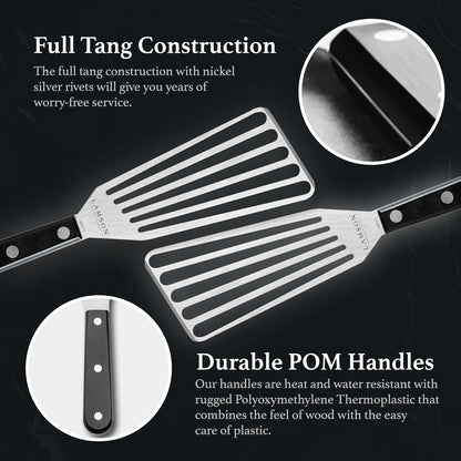Lamson 3' x 6" Chef's Slotted Turner with Walnut/POM Handle - Right-Hand (Black)