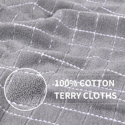 Homaxy 100% Cotton Terry Kitchen Towels(Light Grey, 13 x 28 Inches), Checkered Designed, Soft and Super Absorbent Dish Towels, 4 Pack