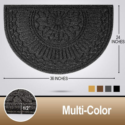 Mibao Door Mat Outdoor Indoor, 23.5" x 35.5", Half Round Door Mats, Non-Slip Front Door Mats Outdoor, Dirt Trapper Welcome Mats for Front Door, Back Door, Shoe Scraper, Black
