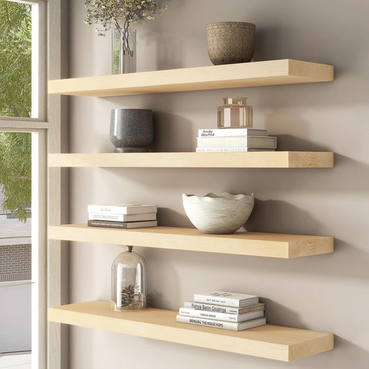 Floating Shelves for Wall, USA-Sourced Maple Wood 36 Inch Long Wall Shelves Set of 2, Natural Wooden Mounted Picture Ledge Shelf, Nursery Book Storage Shelf Kids Bookshelf, Display Shelf