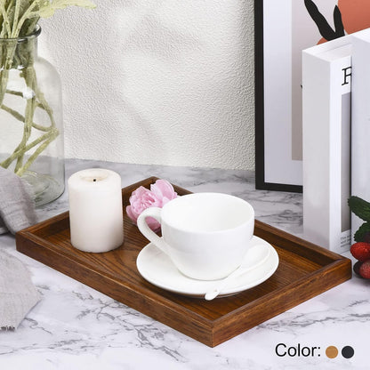 PATIKIL Wood Serving Tray 30x20cm/12x8 Inch Outer Base, Rectangular Decorative Platter for Home Decor Kitchen Table Candle Holder, Brown