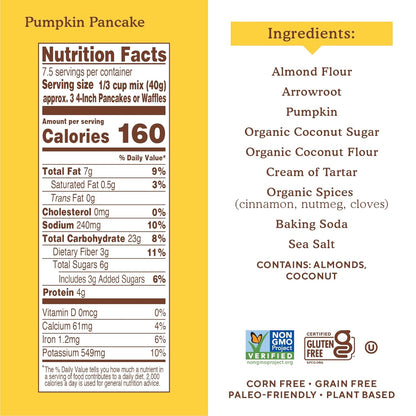 Simple Mills Almond Flour Pancake & Waffle Mix, Pumpkin - Gluten Free, Plant Based, Paleo Friendly, Breakfast 10.7 Ounce (Pack of 6)