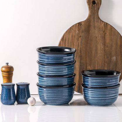 MEKY 20oz Soup Bowls, Stackable and Durable Ceramic Bowls for Kitchen, Elegant Perfect for Pasta, Cereal,Oatmeal, Rice, and Ice Cream, Microwave & Dishwasher Safe,Set of 6, Blue