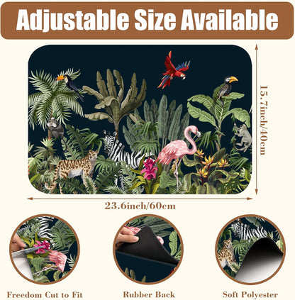 Jungle Animals Coffee Mat Tropical Dish Drying Mat for Kitchen Counter Absorbent Hide Stain Rubber Backed Coffee Bar Accessories Fit Under Espresso Machine Cafe Table, 15.7 x 23.6 Inch