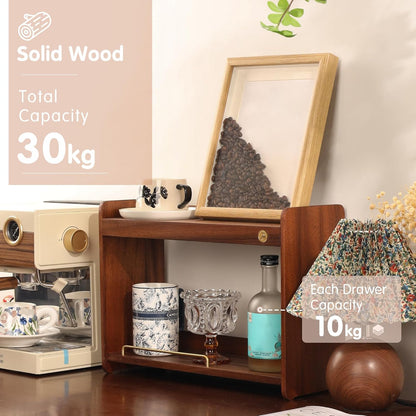 Coffee Mug Holder Wooden Cup Rack Mug Display Shelf Coffee Cup Holder for Countertop With 4 Mug Cups 2 Tier Wood Coffee Mugs Holder for Kitchen Coffee Cup Storage
