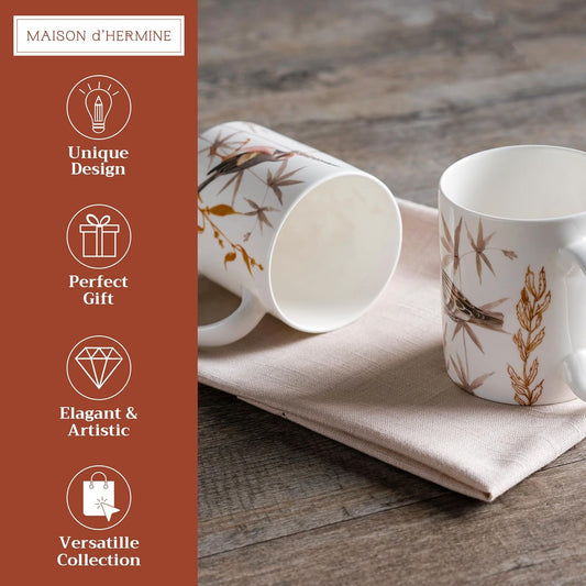 Maison d' Hermine Coffee Mug with Handles Fine Bone China Mugs Pack of Two Tea Cups for Hot Beverages Cappuccino Latte Home Restaurant Office Perfect for Gift (Meadow Florals, 15 Ounce)