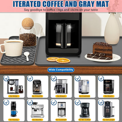 Silicone Coffee Mat - Removable Bar Mat with Concave and Convex Design, Leak-Proof and Non-Slip, Suitable for Use Under the Coffee Machine to Keep the Countertop Clean (Grey19"x12")