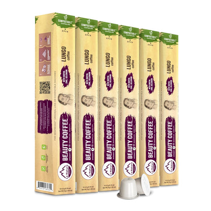 La Natura Lifestyle Beauty Coffee Pods - Lungo Roast European-Style with Biotin, Zinc & Selenium for Hair, Skin & Nails Health - Compostable Nespresso Original Line Compatible Capsules - Pack of 60