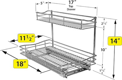 LYNK PROFESSIONAL® Pull Out Under Sink Kitchen Cabinet Organizer - 11.5 in. x 18 inch deep Drawer - Sliding Shelf Organizer for Cabinets and Undersink Storage Shelves - Lifetime Ltd. Warranty – Chrome