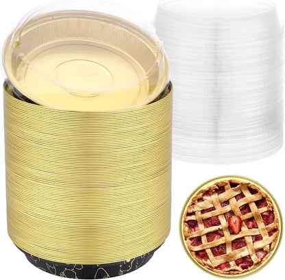 EUSOAR Baking Pans with Lids, 100pcs 10oz/275ml Creme Brulee Disposable Ramekins Cake Storage Container, Round Aluminum Cake Cups Cupcakes Liners Bread Pudding Holders for Wedding Birthday Party