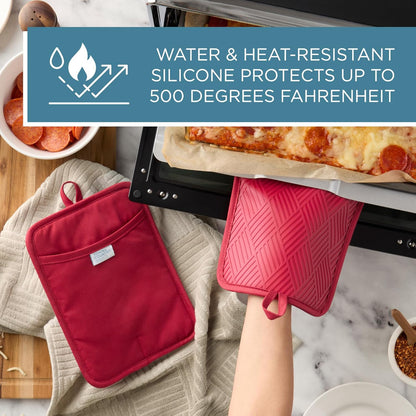 TOWN & COUNTRY BASICS Basketweave Soft Silicone Pot Holder 2-Pack Set, Heat Resistant up to 500F, Flexible Silicone, Non-Slip Grip, Red, 7.5"x10"
