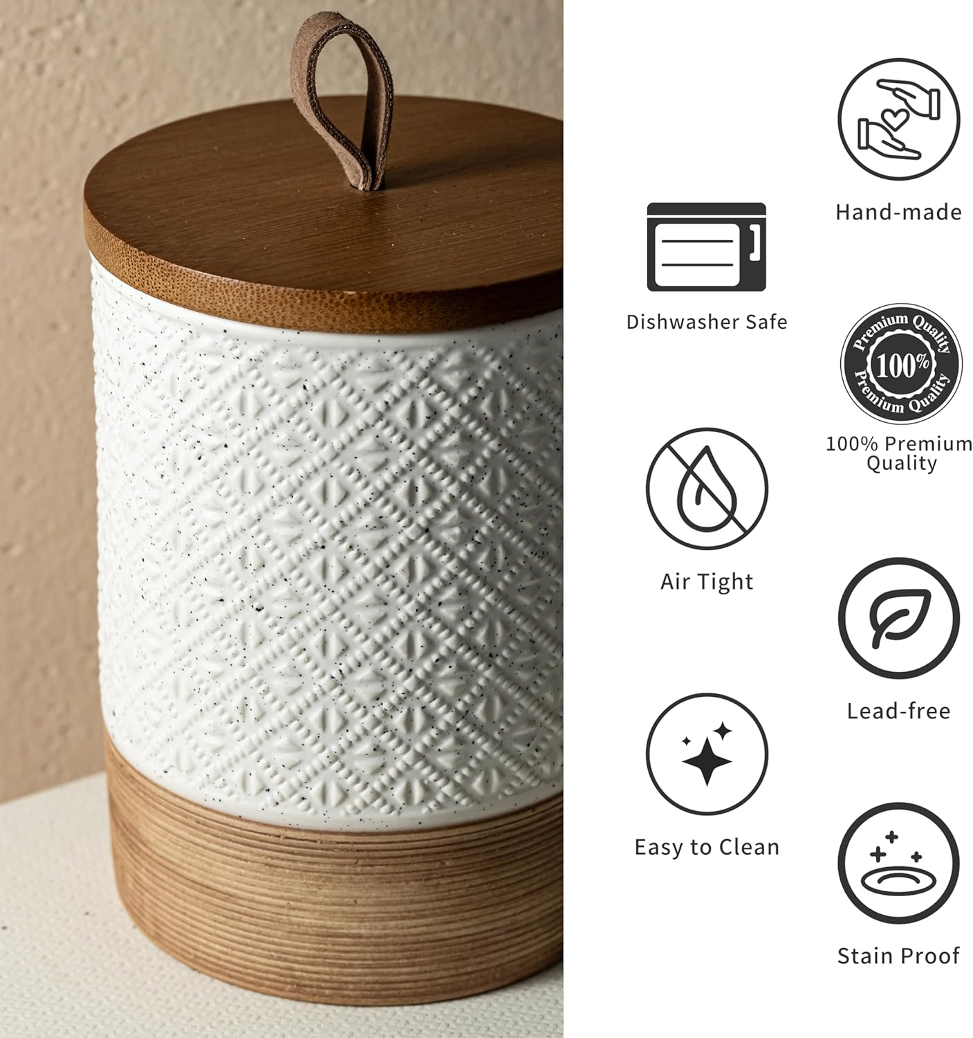 Small Ceramic Jar with Lid, Coffee Container Kitchen Food Storage Jars for Spice Sugar Candy Matcha, Mini Kitchen Spice Jars for Counter, Home, Pantry - White & 5 fl.oz