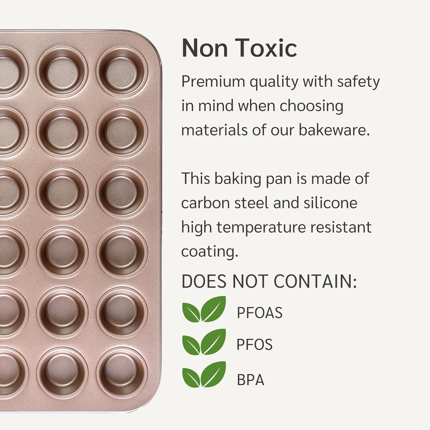 Non Toxic Nonstick 24 Cup Mini Muffin Pan | PFOA BPA free Nontoxic Mini Cupcake Tin | Best Non Stick Muffin Pans | Carbon Steel Small Muffin tins | Cupcakes Bakeware Mold