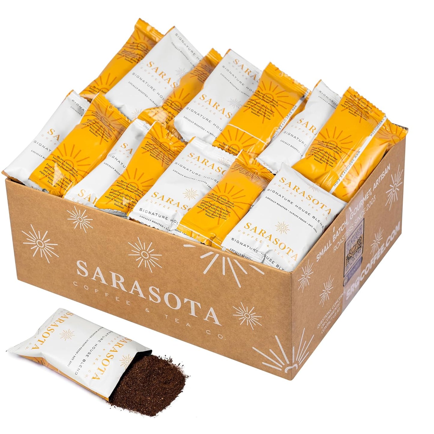 Sarasota Coffee Ground Packets | Gourmet Medium Roast Bulk Coffee Packs | Breakfast Blend | Low Acid Mold Free Singles Individual Pouches for 12 Cup Coffee Maker | 1.5 Ounce Bags, 42 Count