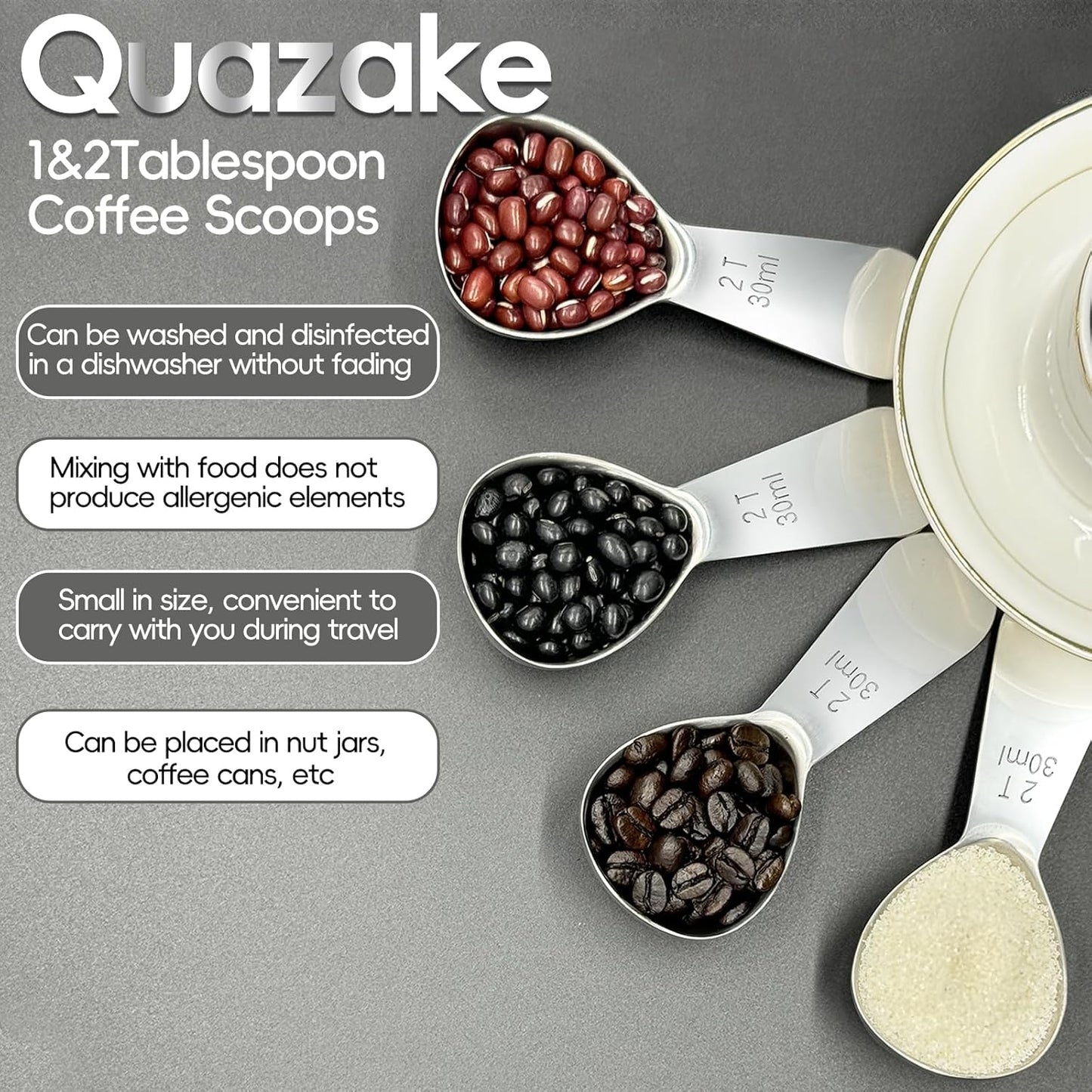 Coffee Scoop 1 Tablespoon Scoop Measuring Spoon for Ground Coffee 2 Pieces,Stainless Steel Small 1 Tbsp Coffee Spoons Measure Protein Powder Suger Bean,Short Handle Fits into Canisters.(1TBSP(15ML*2)