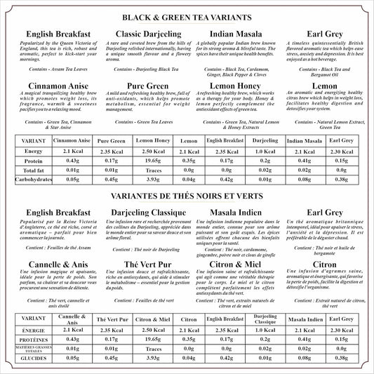 Octavius | Tile Motif Wooden Caddy Tea Sampler Pack | Assortment of 3 Black & 3 Green Teas | 30 Enveloped Double Chamber Tea Bags | Tea Sampler Variety Pack | Perfect for Tea Lovers | Pack of 1