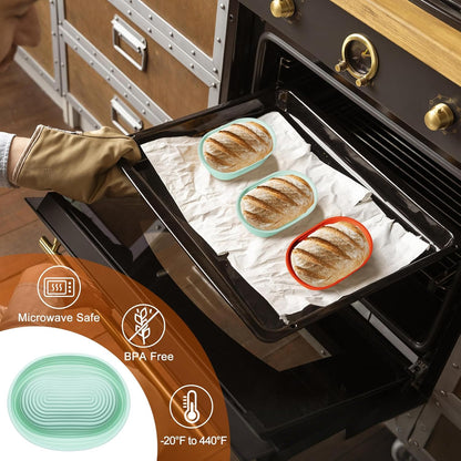 Silicone Banneton, Sourdough Bread Baskets (Set of 6, 6.5 Inch), Oval Proofing Bread Bowls with Starter Kit, Bread Making Baking Supplies