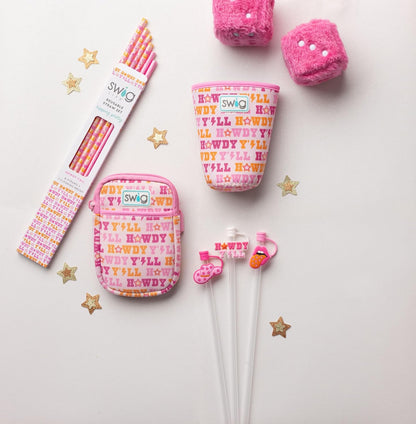 Swig Life Reusable Straws Howdy Y'all + Pink Glitter Tall Straw Set & Cleaning Brush, Each Straw is 10.25 inch Long (Fits Swig Life 20oz Tumblers, 22oz, and 32oz Tumblers)