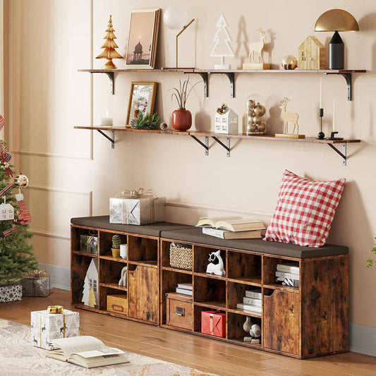 DINZI LVJ Long Wall Shelves, 47.3Inch Floating Shelves Set of 2, Extra Large Wall Storage Ledges with Sturdy Metal Brackets for Living Room, Bathroom, Bedroom, Kitchen, Rustic Brown