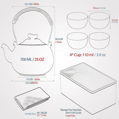TEANAGOO Japanese Tea Set, Chinese Tea Sets, Porcelain Japanese Tea Cups, Chinese Gongfu Tea Set, Asian Tea Set for Adults, Japanese Teapot Set, 1 Teapot (700ml/25oz) + 4 Tea Cups(205ml/7.2oz), U4
