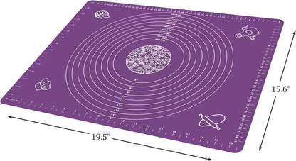 Silicone Baking Mat for Rolling Pastry Dough with Measurements, 19.7" x 15.7" BPA Free Non stick and Non Slip Purple Table Sheet Baking Supplies for Bake Pizza Cake