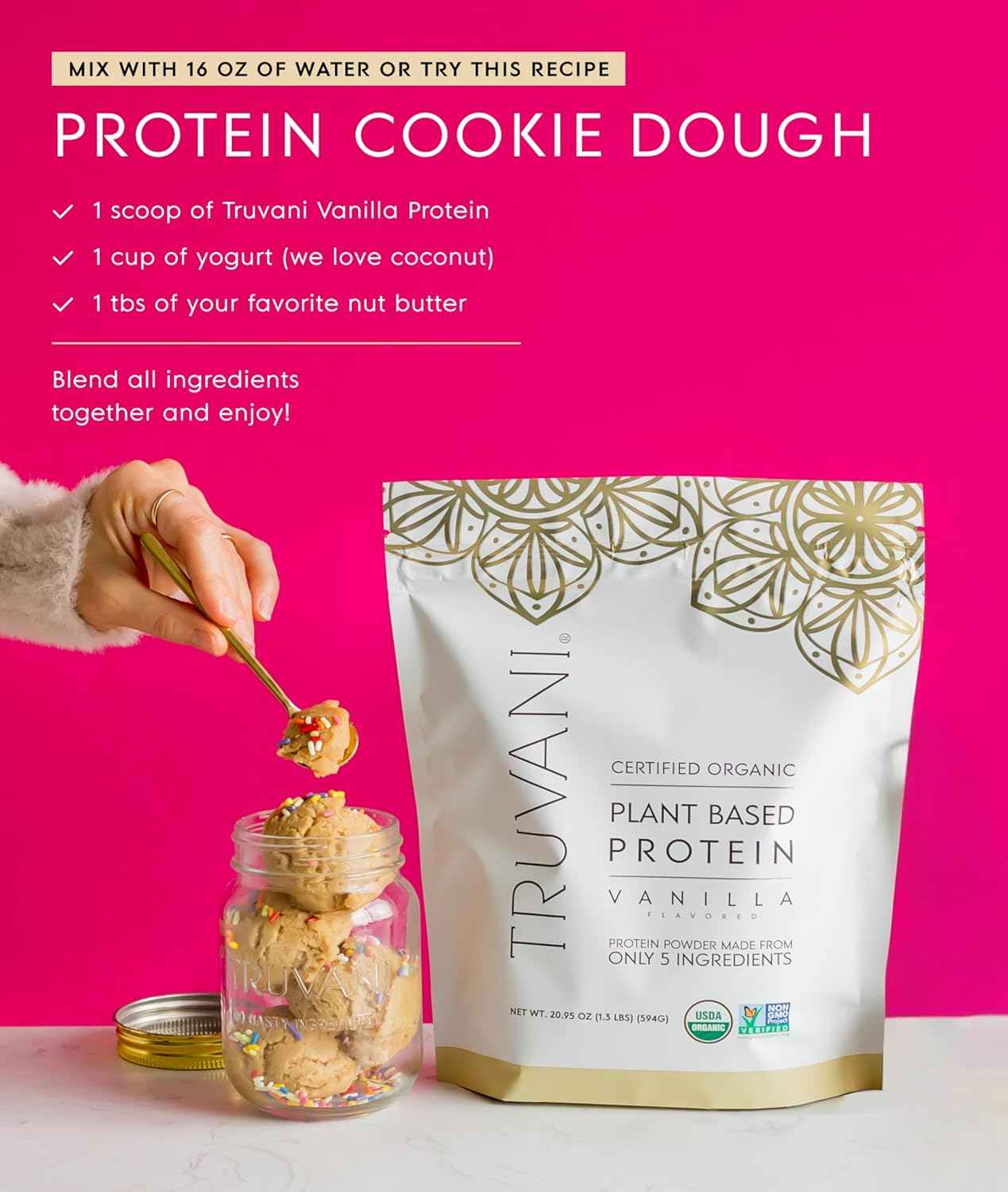 Truvani Vegan Pea Protein Powder | Vanilla | 20g Organic Plant Based Protein | 1 Serving | Keto | Gluten & Dairy Free | Low Carb | No Added Sugar