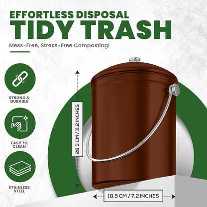 Utopia Kitchen Compost Bin for Kitchen Countertop, 1.3 Gallon Compost Bin for Kitchen with Lid, Includes 1 Spare Charcoal Filter (Copper)