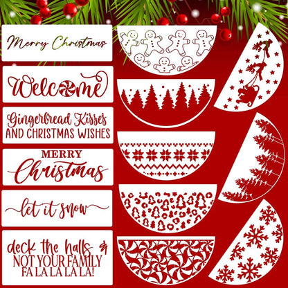 Christmas Stencils for Painting 12” Xmas Stencil for Wood Half Round Holiday Stencils Merry Christmas Let It Snow Templates for Porch Door Home Decor