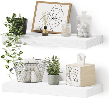 Vivelove Bathroom Floating Shelves for Wall, 16 inchs x 6.7” deep x 1.4” Wall Shelf for Bedroom, Living Room, Kitchen, Office Home Decor, Narrow Wood Shelves with Invisible Brackets - Set of 2, White
