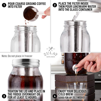 Zulay Kitchen 1.5 Liter Cold Brew Coffee Maker with EXTRA-THICK Glass Carafe & Stainless Steel Mesh Filter - Premium Iced Coffee Maker, Cold Brew Pitcher & Tea Infuser