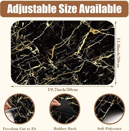 Dish Drying Mat Black and Gold Marble Coffee Bar Mat for Countertop Absorbent Rubber Backed Hide Stain Dish Drainer Rack Pad Coffee Maker Espresso Machine Dining Room Decoration 11.8 x 19.7 Inch