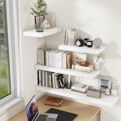 Fun Memories White Floating Shelves for Wall, 16 x 9 Inch Floating Shelf Set of 2, Rustic Natural Wood Wall Shelves, 9" Deep White Bathroom Shelves for Storage & Display