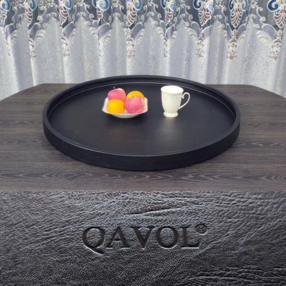 25x25 High-End Light Luxury Leather Round Oversized Tray - Ottoman Coffee Food Serving for Family Dinner, Outdoor Picnic & Party Essentials | Versatile Home Decor Tray(25 inch Black)
