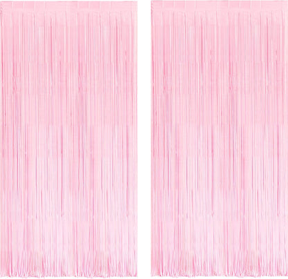 BRAVESHINE Pastel Pink Foil Fringe Curtains Tinsel Backdrop - 2 Pack Photo Booths Party Streamers Supplies for Halloweens/Boo Girls Princess Birthdays Bridal Shower Bachelorette Sweet Bow Decorations