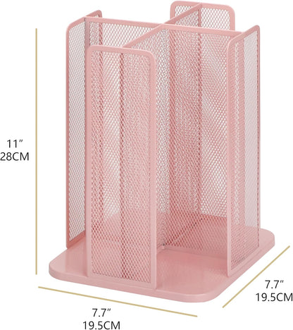 Annova Paper/Plastic Cup and Lid Holder Plastic Storage Organizer, 360°Rotating Coffee Mup Dispenser with 4 Compartments, Multifunctional Storage Rack for Home, Office, Bar, Coffee Shop (Light PInk)