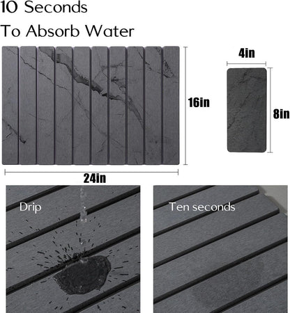 2 PCS Large Stone Dish Drying Mat for Kitchen Counter, , Marbled Water Absorbing Diatomaceous Earth Drying Pad for Countertop Bottles Utensils Cups 24"x16"& 8"x4"