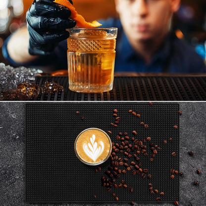 Tioncy 2 Pcs Bar Mat 6 x 12 Inch Bar Mat for Countertop Non Slip Rubber Bar Service Mat Cocktail Coffee Bar Mats for Home Bar Bartending Barbershop, Black
