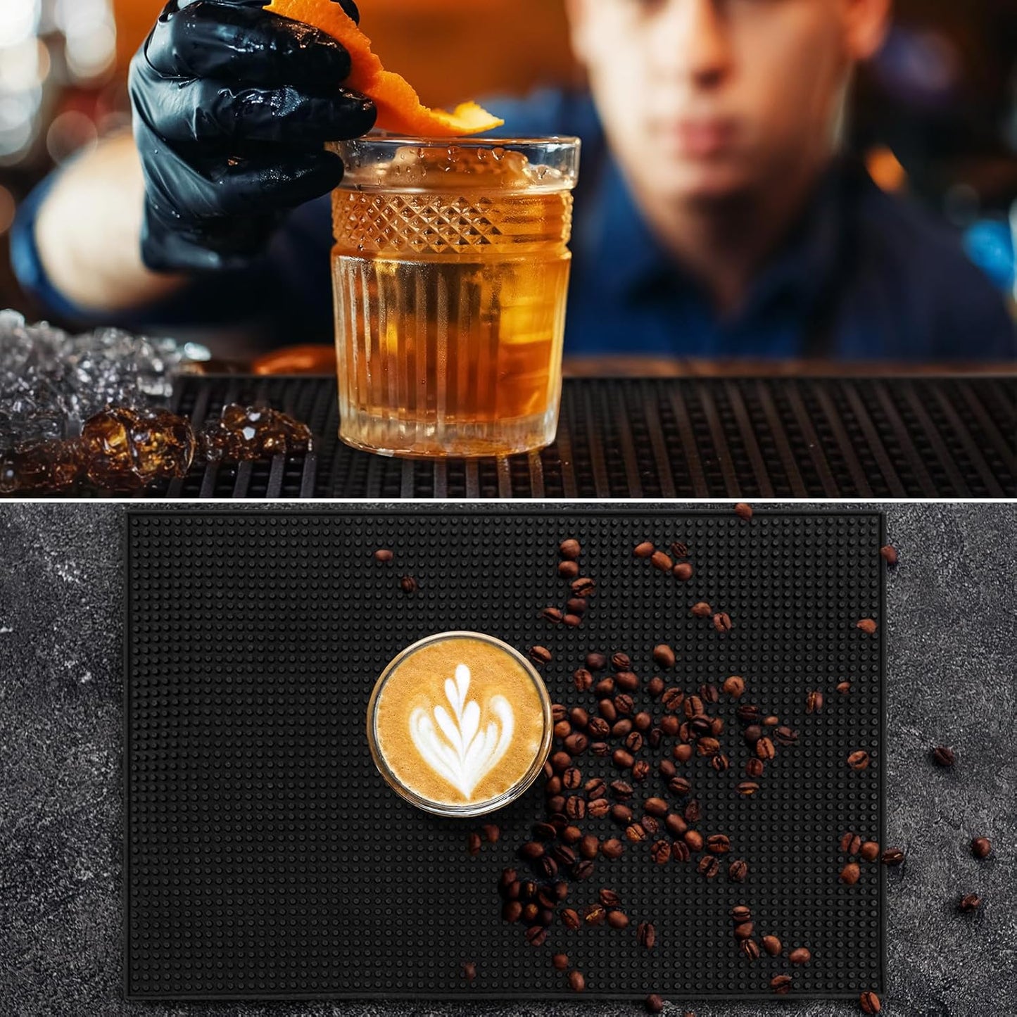 Tioncy 4 Pcs Large Size Bar Mat for Countertop 28 x 16 Inch Non Slip Rubber Mat Service Spill Cocktail Bartending Coffee Bar Mats for Hot Dishes Restaurants Barbershop Clippers Hot Pads, Black