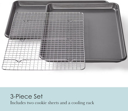 Chicago Metallic Professional Non-Stick Cookie and Jelly-Roll Pan Set with Cooling Rack, 17 by 12.25 Inches