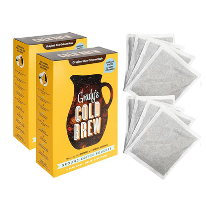 GRADY’S COLD BREW, New Orleans Style, 100% Arabica Ground Coffee & Chicory Pouches, TWO Boxes of Four Easy-to-Brew Bean Bags, Makes 24 drinks