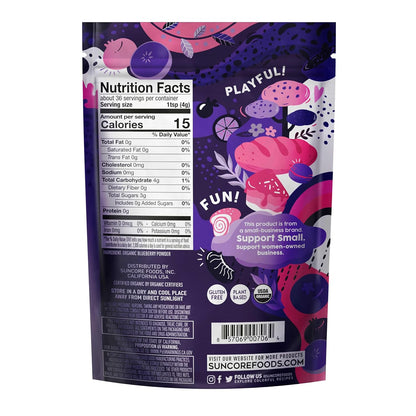 Suncore Foods Organic Indigo Blueberry Powder, Purple Food Coloring Powder, Gluten-Free, Non-GMO, 5oz (1 Pack)