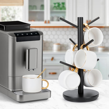 MyLifeUNIT Mug Holder Tree, 360° Rotated Coffee Cup Holder with 6 Hooks, Wooden Coffee Mug Holder Organizer for Counter Top, Coffee Bar Accessories (Black)
