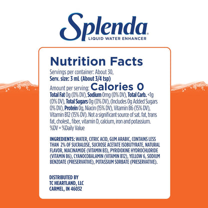 SPLENDA Liquid Water Enhancer Drops, Sugar Free, Zero Calorie, Natural Flavor, Concentrated Drink Mix, 3.11 Fl Oz Each Bottle (Mandarin Orange, 1 Pack)